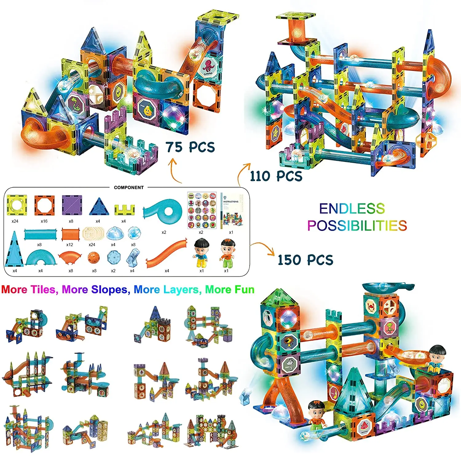 Blocchi Magnetici 100 Pezzi - Giocattoli STEM Per Bambini 3