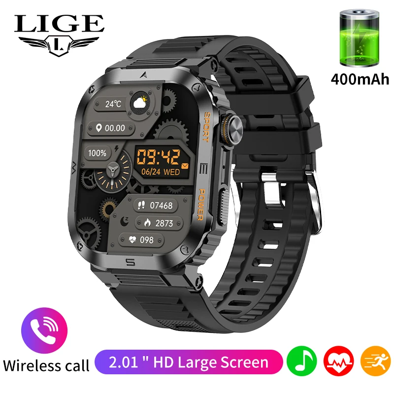 LIGE BW0639 Relógio Smartwatch com Função Bússola 2.01 Polegada Ips Sports Outdoor Alta Capacidade Bateria Fitness Banda Music...