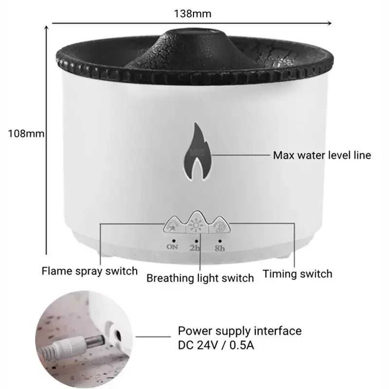 New Creative Flame Aromatherapy Diffuser 360ml Fire Volcano Jellyfish Essential Oil Diffusers DC24V Ultrasonic Air Humidifier