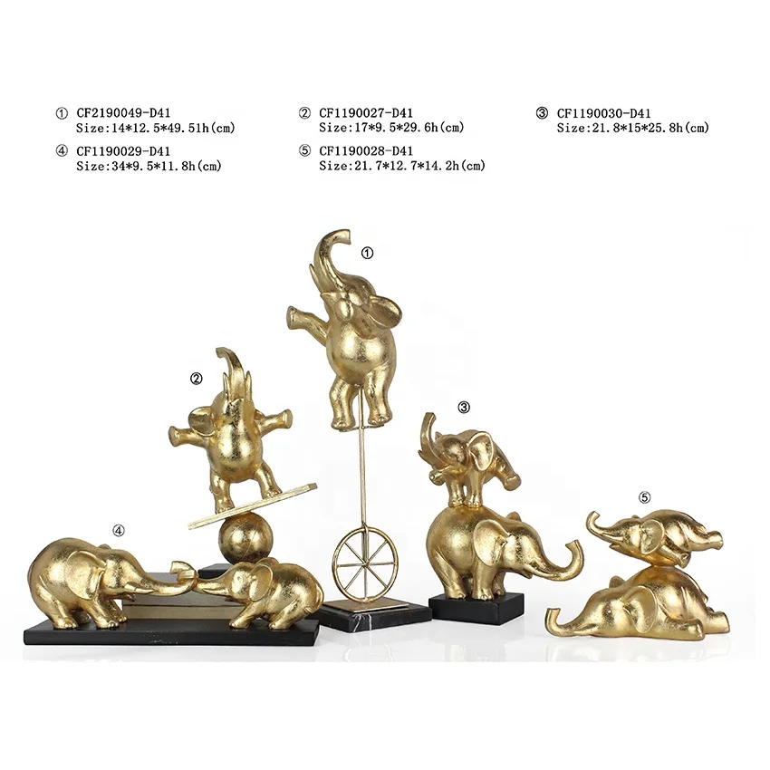 Resin Goldblatt Glück Elefant Ornamente Wohnkultur Luxus kleiner Schreibtisch Dekor