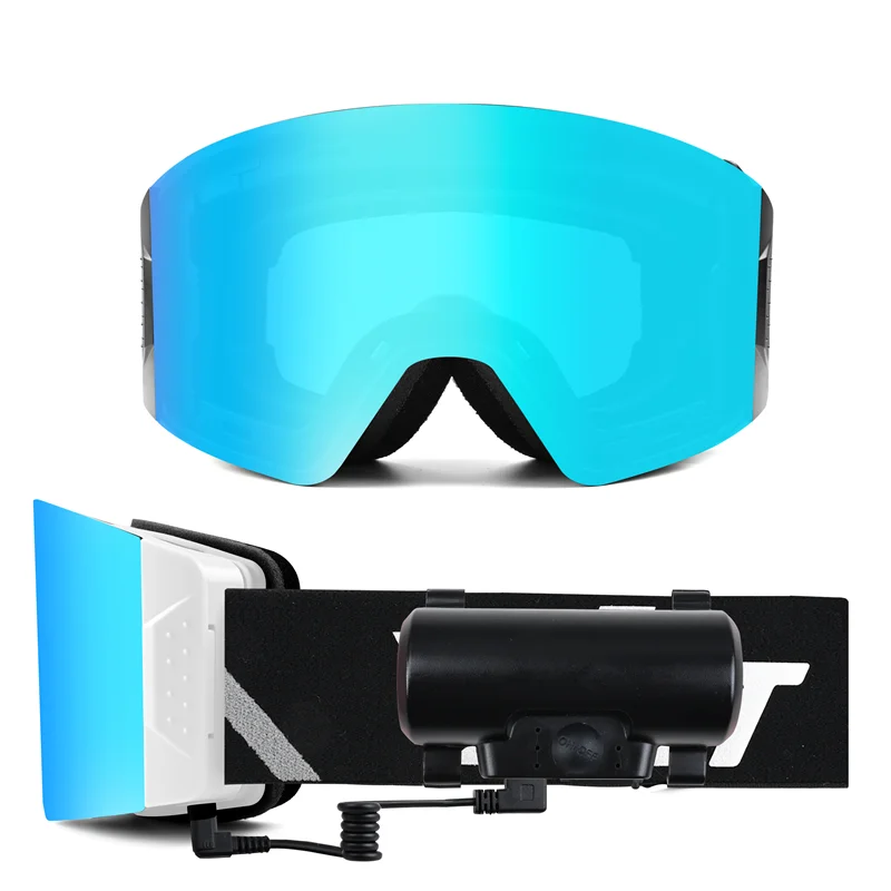 Get Sample Heated Snowmobile Ski Goggles Magnetic Removable Lens With Clip Electrically Anti Fog Snow Ski Glasses
