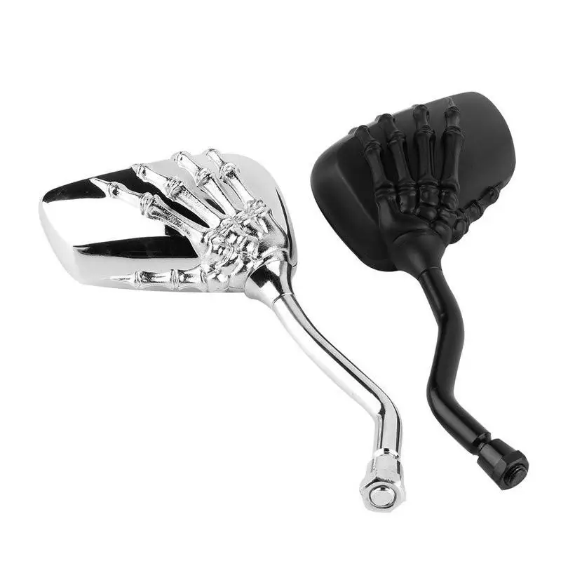 Universal Motorcycle Skeleton Skull Claw Hand Chrome Rearview Side MIRRORS 10MM 