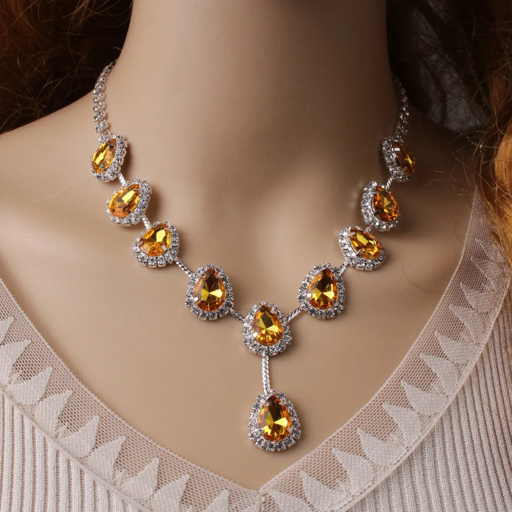 DAIHE Glittering Blue Drop Rhinestone Pendant Necklace