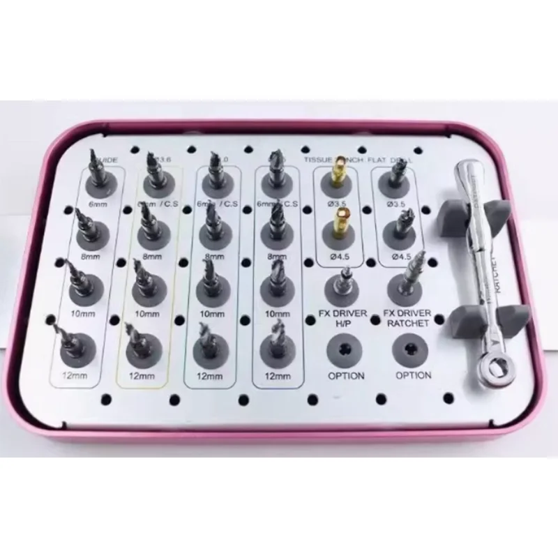 Dentium Kitus Ductilis pro Implantis Dentalibus, Kitus Ductilis Profectus, Fixationes Dentales, Kitus Dask pro Elevatio Sinuum, Instrumenta Chirurgica, Series Perforatorum cum Arrestatoribus, Approbatus