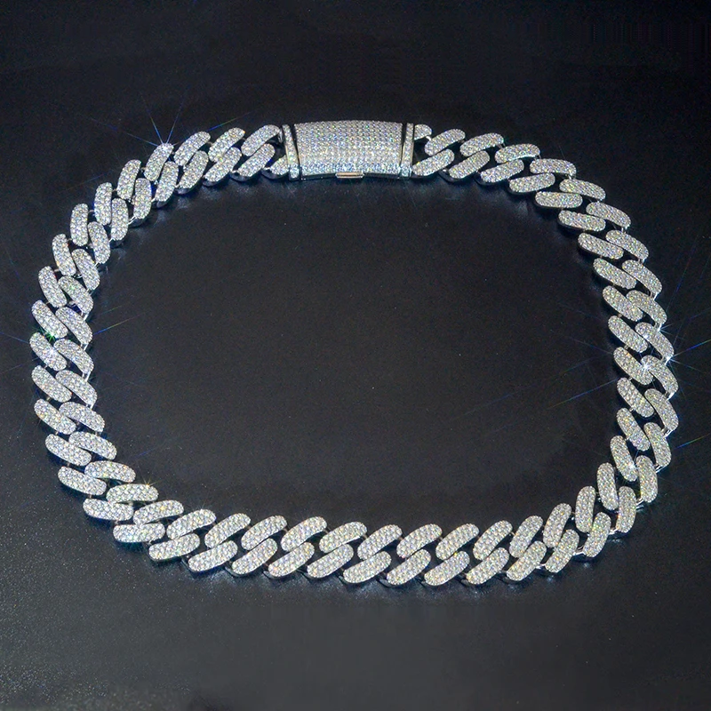 マイアミチェーン　キューバチェーン　ネックレス　モアサナイトS925 証明書付き マイアミチェーンキューバチェーンモアサナイトネックレス