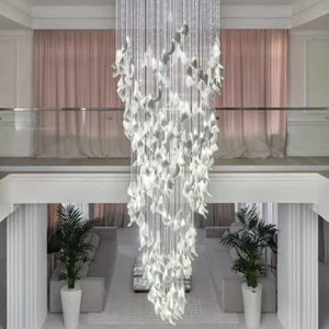 ECOJAS Villa Winding Ladder Hotel Lobby Decorative Bespoke Fiber Optic Ceramics Chandelier