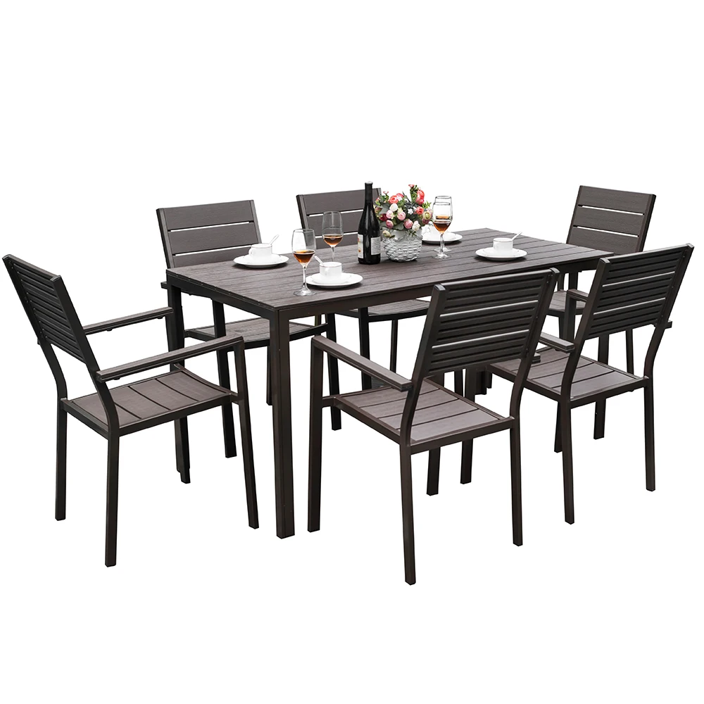 New Classic Portable HDPE Top With Metal Frame Outdoor Garden Living Room Plastic  Chair in Wooden Look