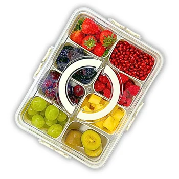 8-grid Fridge Organizers and Storage Multi-section Container Divided Snack Serving Tray With Lids and Handle Drawer Organizer