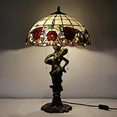 LongHuiJing Country Style Tiffany Style Antique Table Lamps Stained Glass lampshade with Rose Pattern Desk Lights