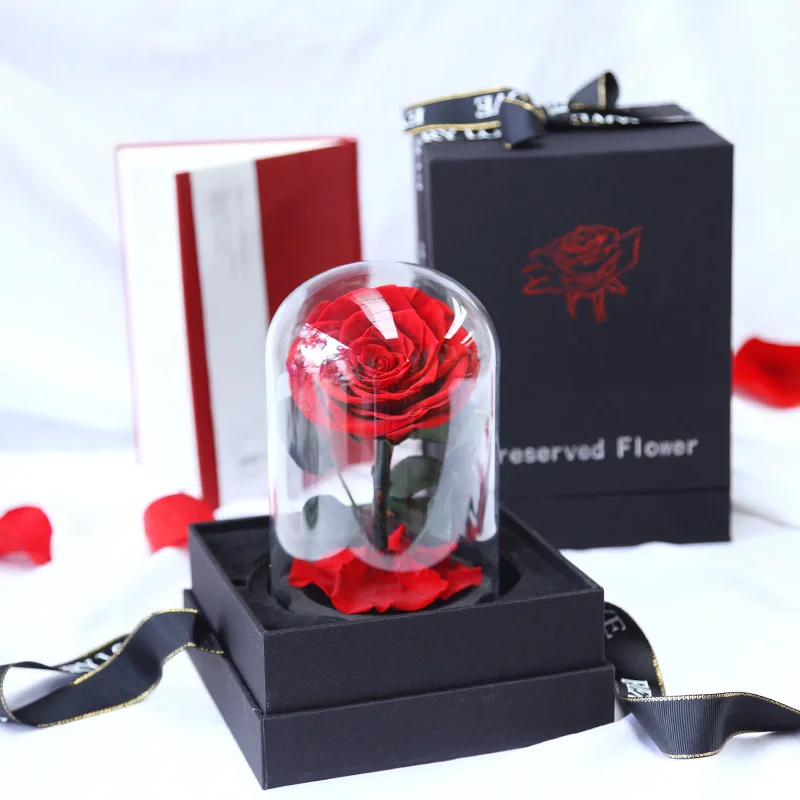 Real Rose In Glass Eternal Flower Dome For Girl Woman Red Valentine's