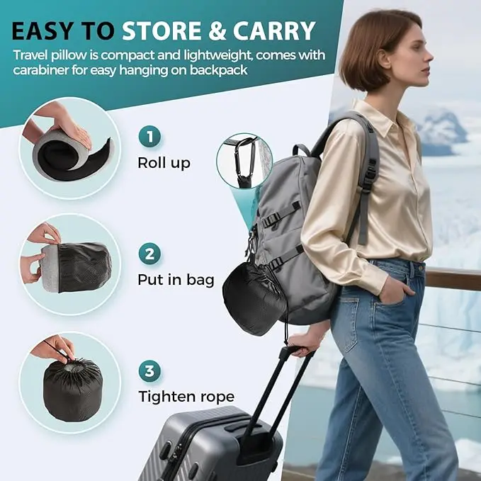 Portable U-Shape Memory Foam Travel Pillow Double Support Soft Woven Technique Outdoor Camping Neck Sleep Removable