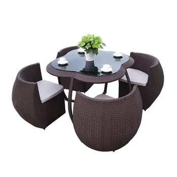 Modern Woven Rope Outdoor Furniture Patio Space Saving Balcony Dining Table Chair Outdoor Garden Furniture Sets
