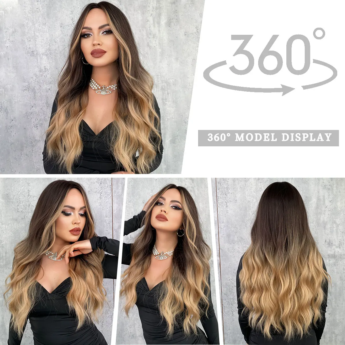 Damen Perücke Lang Lockig 75 Cm | Blonde Farbverlauf | Hochtemperaturfaser | Für Cosplay & Alltag