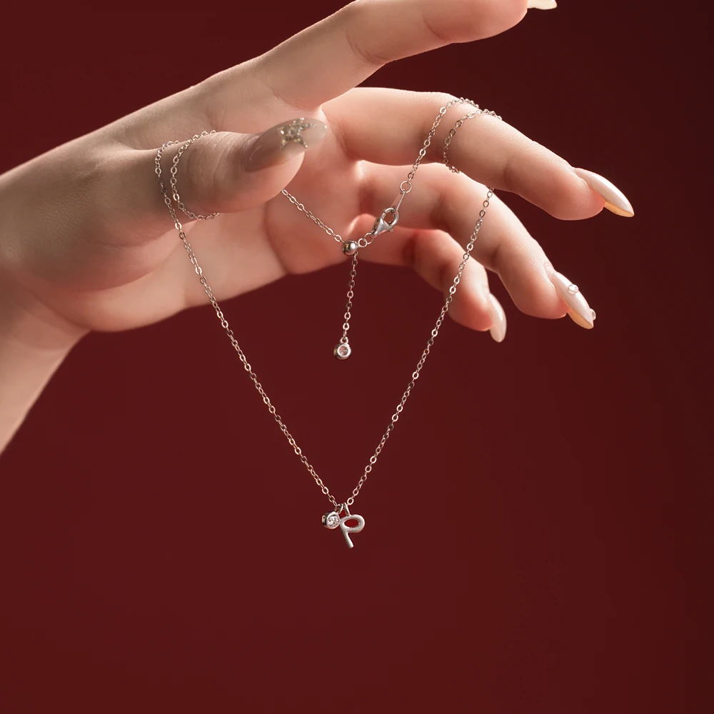 KAKODIY Initial Necklace Platinum 925 Sterling Silver 5A Zirconia Small Letters -P- Initial Pendant Necklace for Women detail 1