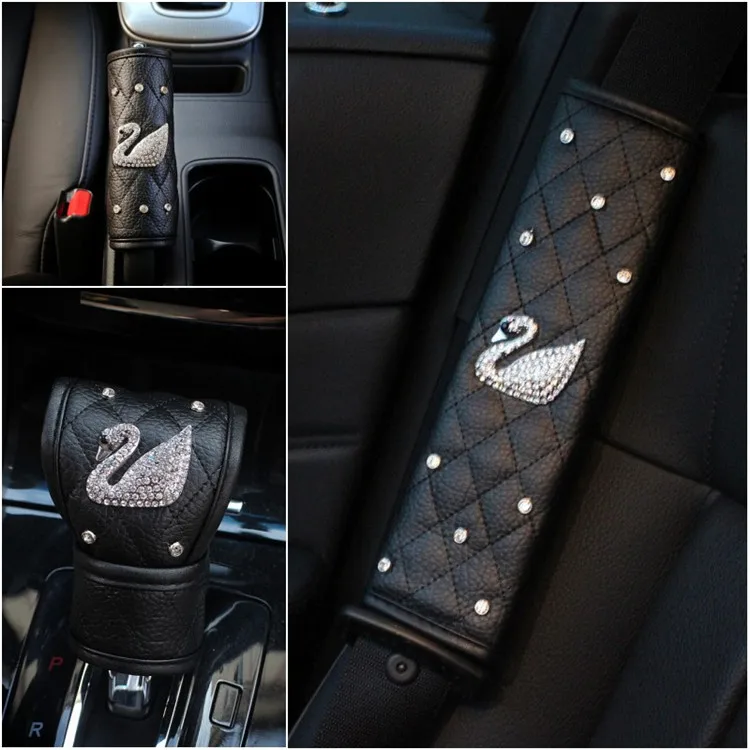 Roadstar Full Set Crystal seat belt cover shoulder pads Car Handbrake Cover Auto Gear protection cover for Crystal Diamond Style