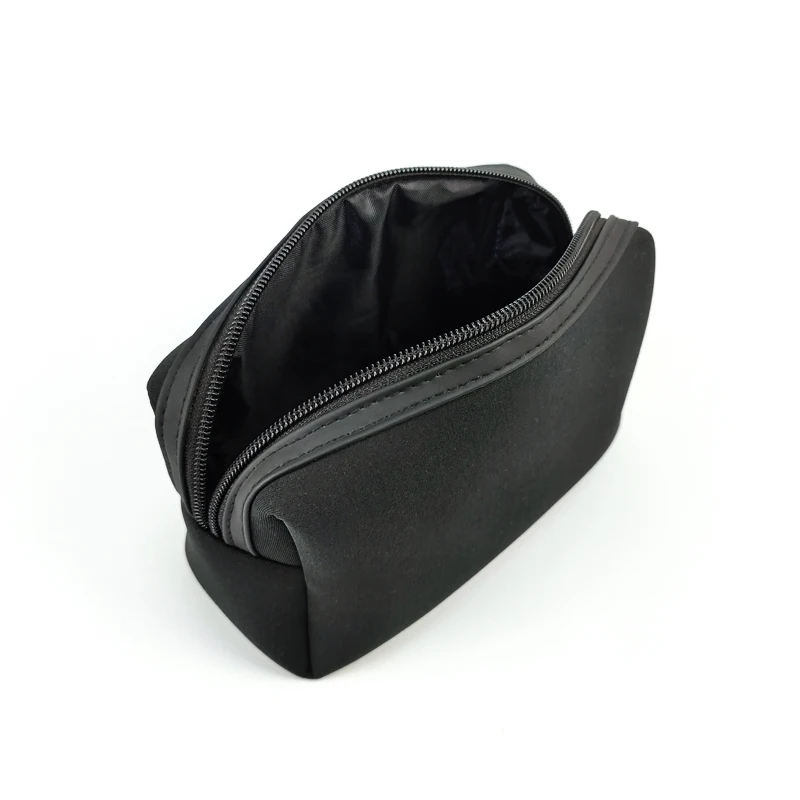 Custom Mini Toiletry Makeup Bag Light Soft Makeup Case Black Simple Travel Cosmetic Bag supplier