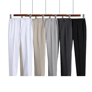 Men's Casual Summer Straight Slim Nine-Point Pants Mid Waist Zipper Fly Dress Pants Garment Dyed Flat Front Loose Fit