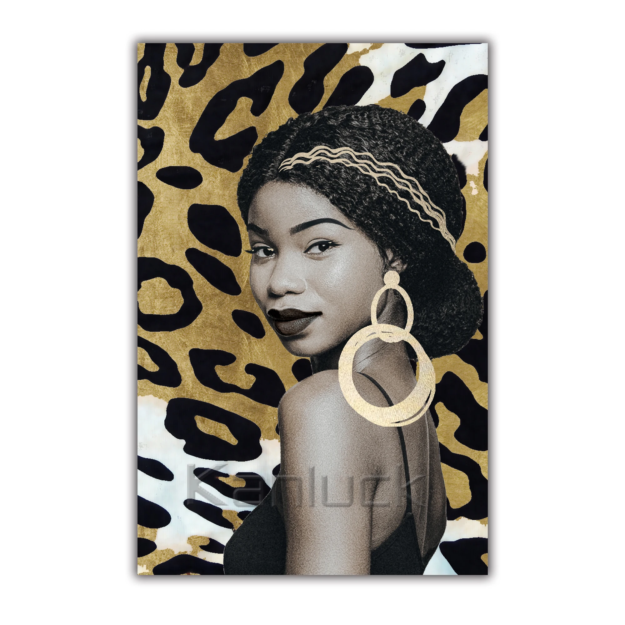 Modern Fashion African Theme Lady Portrait Embellished Canvas Painting