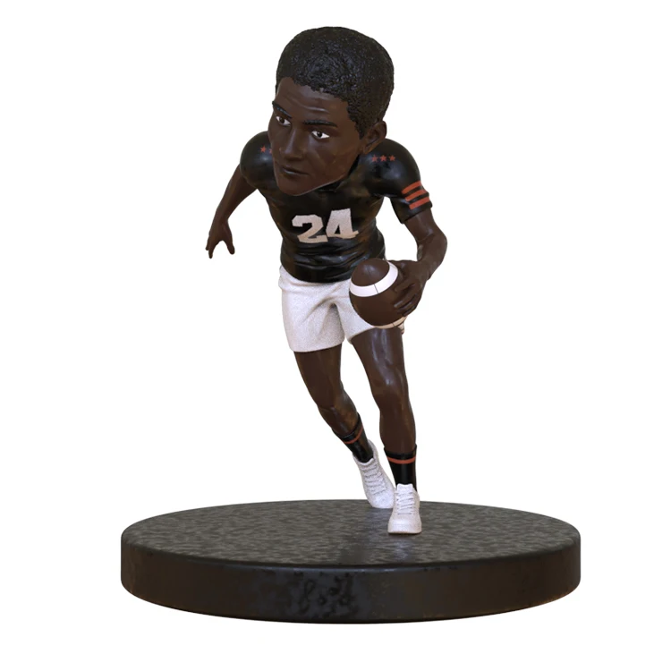 Figura de fútbol personalizada al por mayor en resina, con pose de placaje, estatua de jugador con cabeza bamboleante (bobble head), muñeco de resina, decoración deportiva para escritorio