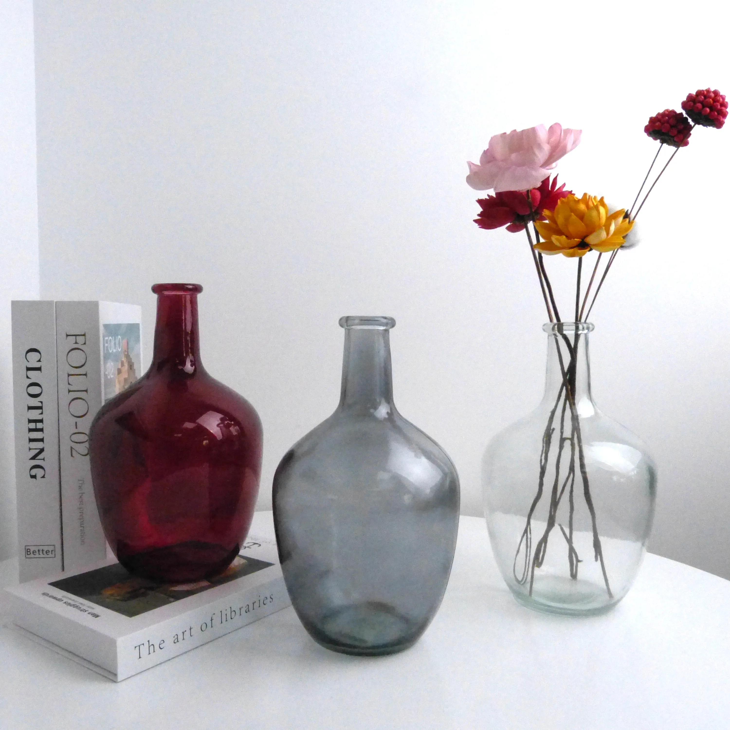 Wholesale Recycled Matte Black Round Big Home&wedding Glass Flower