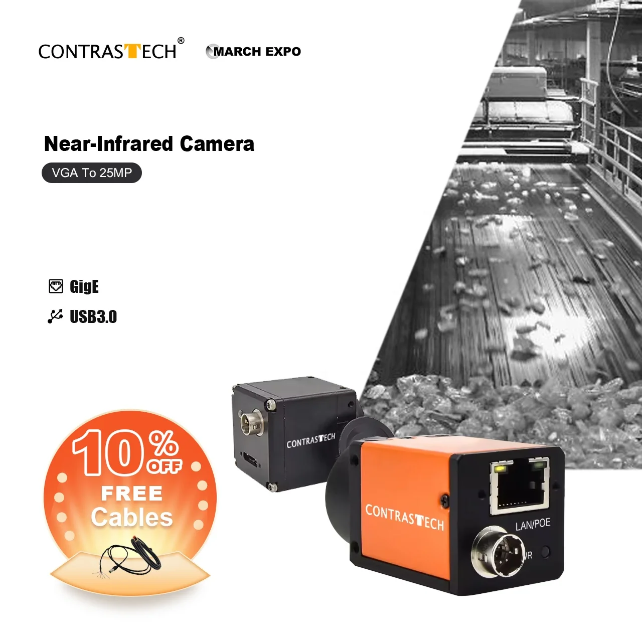 Popular 5fps - 75fps Multispectral Infrared Professional SDK 1280x1024 High Speed IR Camera NIR Robot Camera for Food Sorting