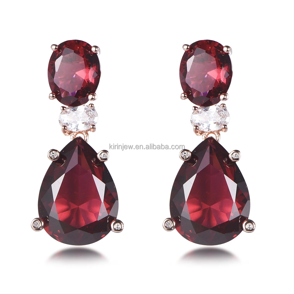 Luxury garnet earrings 925 sterling silver long earring sets for women jewelry fashion earrings trend 2022