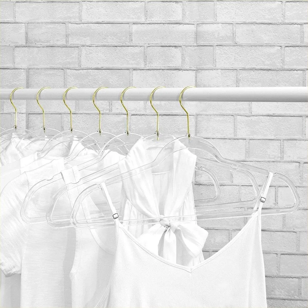 Top Quality Wholesale Plastic Hangers Non Slip Hook Gold Clear Acrylic Eco Friendly Plastic