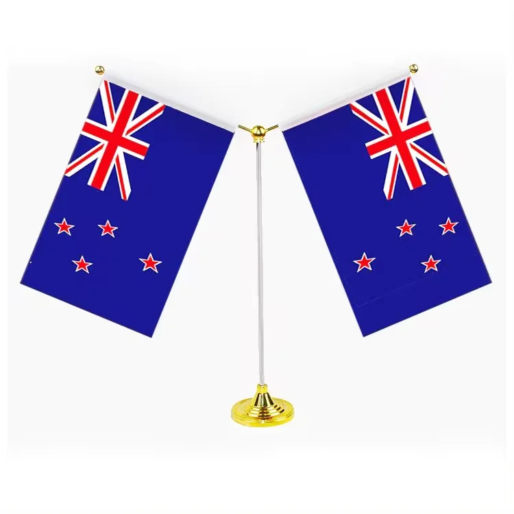 Custom new zealand flag with  metal or Plastic Base Polyester Mini Country National Office Desk Hand Flags