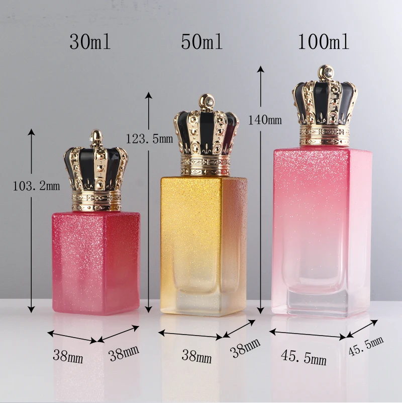 Unique Colour Coating 30ml 50ml 100ml Rectangle Glittering Empty Spray  Glass Perfume Bottle Luxury Bottles for Perfume Crown Cap