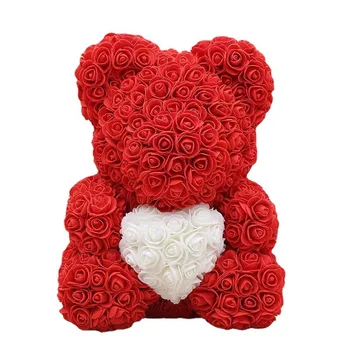 25cm Size Rose Valentine Day Forever Gift Teddy Rose Bear Artificial Foam Teddy Bear With Gift Box Flower Rose Bear KZ005