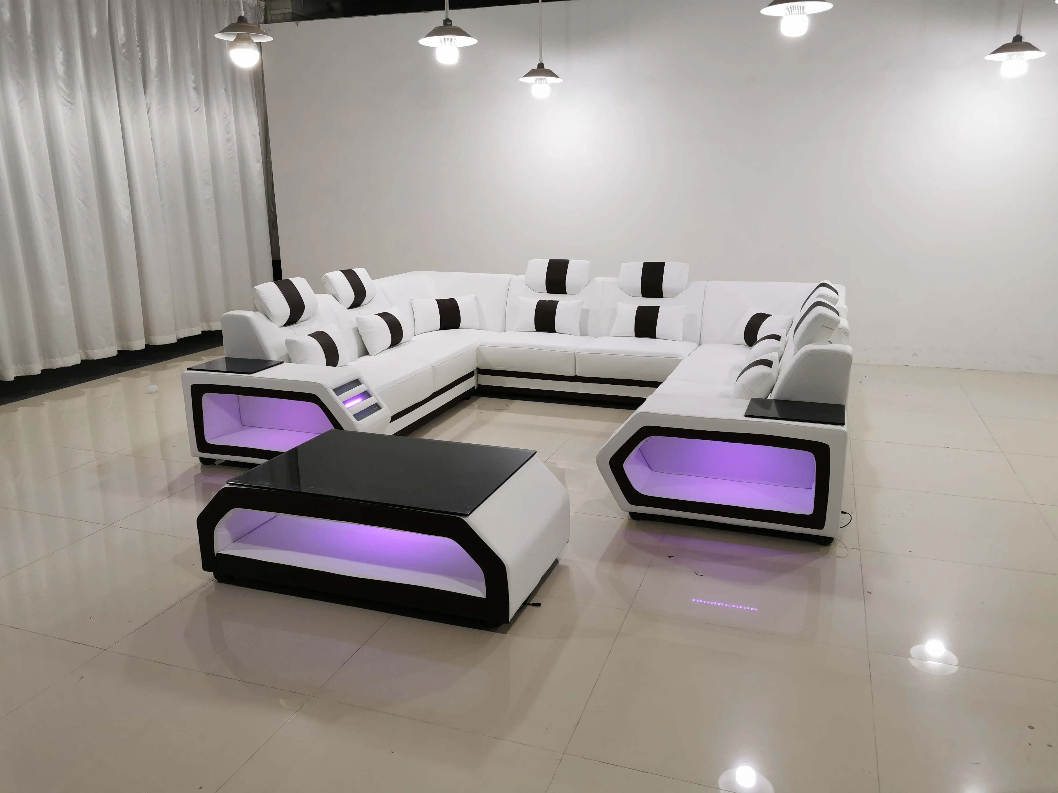 Modern Xxl U Shape Solid Wood Genuine Leather Sectional Sofa Set With