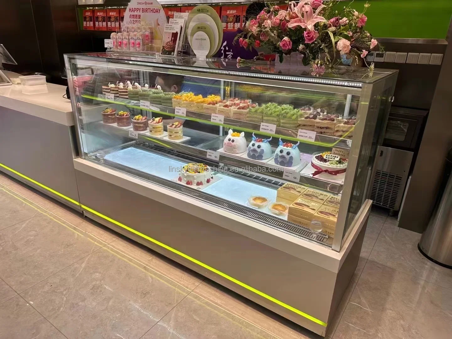 Small Desktop Cake Cabinet with LED Light Glass Door Display Cooler for Cake showcase Supermarket & Store Use