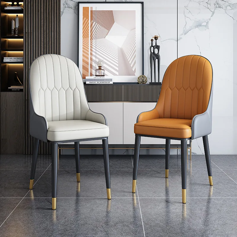 HANYEE Modern Simple Dining Chair PU Leather Wooden Seat Rattan Metal Frame Pineapple Back Table Home Office Coffee Shop