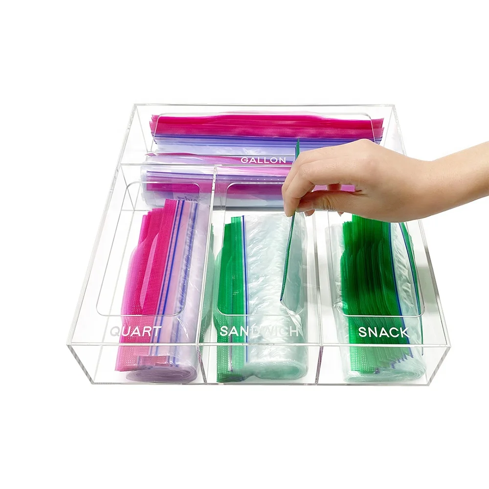 Plastic Food Storage Bag Holders Acrylic Ziplock Bag Storage Organizer