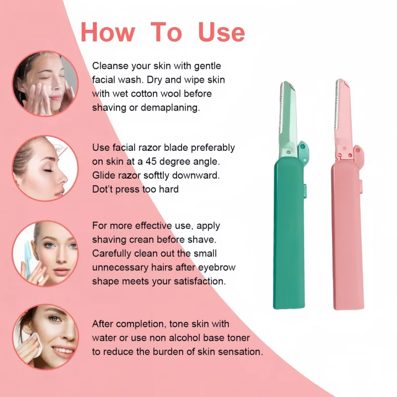 OEM Women's Eco-friendly Portable Dermaplaning Facial Tool 3pcs Stainless Steel Blade Eyebrow Razor Trimmer Metal Plastic Facial H9a3b785ae1324783aff79933a7bad9b7w