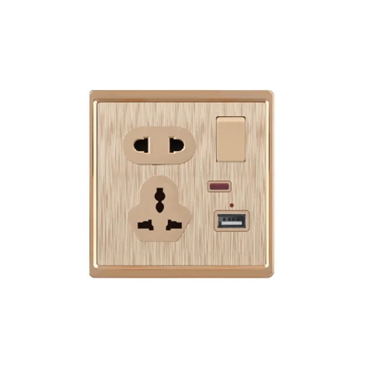 
 Высококачественная многофункциональная 3-контактная USB-розетка на 1 пост 16 А с неоновым и USB-портом  
