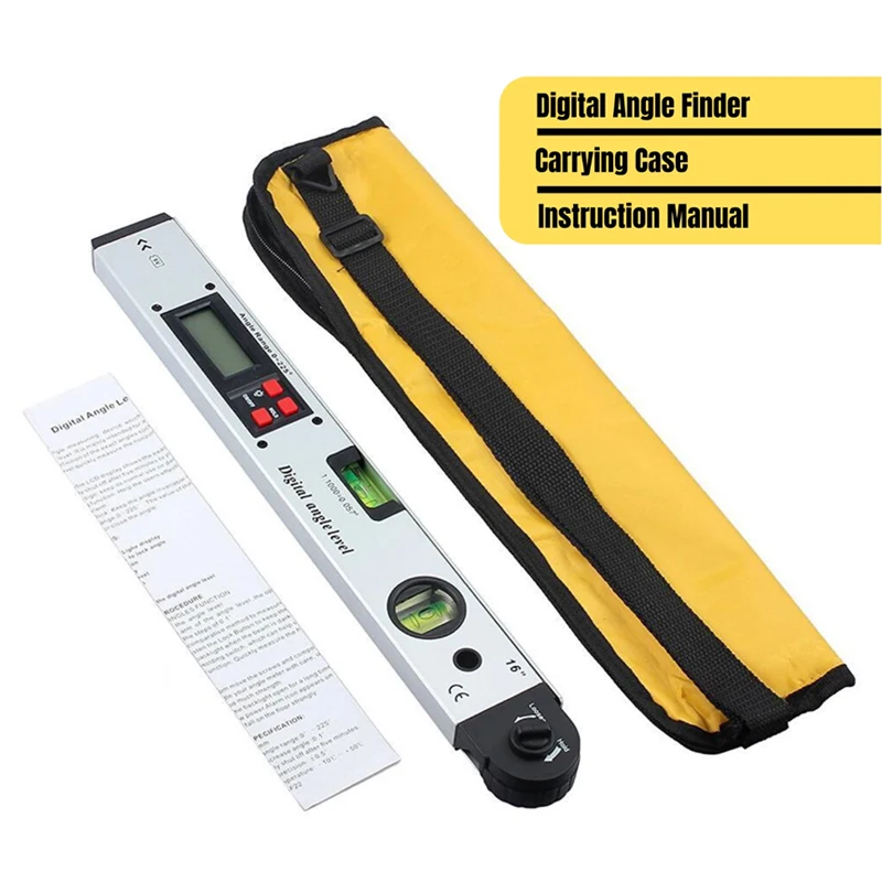 Proster Digitale Gradenboog 0-225° Met Waterpas En LCD - 400mm Hoekmeter Rood - Incl. Batterij En Tas