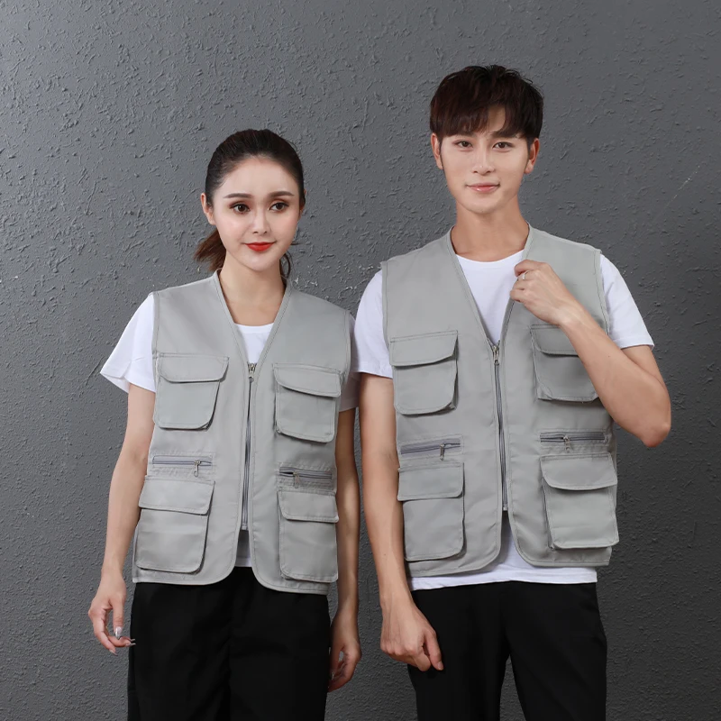 Factory Direct Custom Logo Work Vest Breathable Zipper Closure Outerwear with Pockets for Spring Season Work Uniform