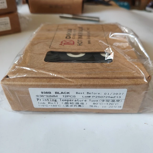 938B 36x32mm Black Hot INK Roll for Roller Transfer Printing Coding Machine with 130-160C Temperature and Pillow Packing 2