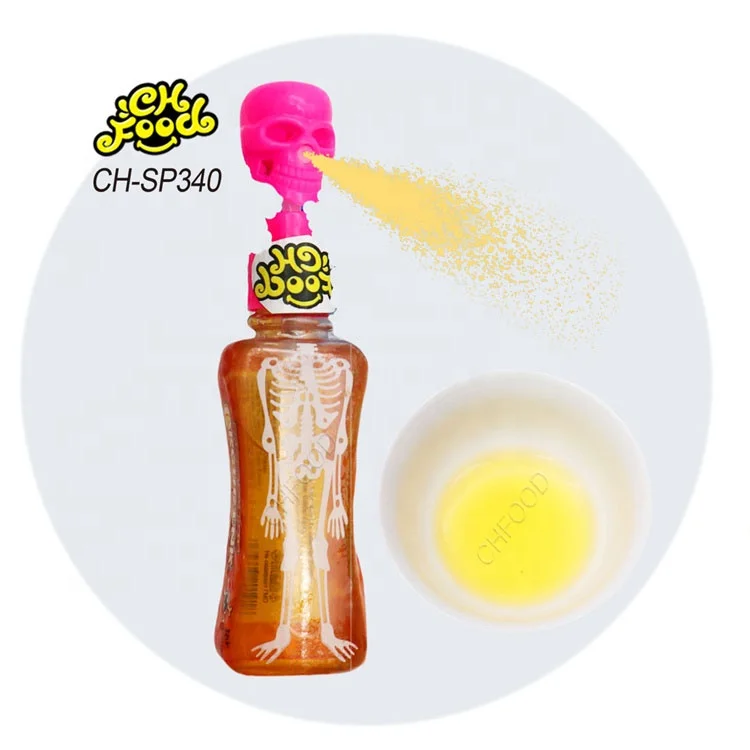 China Manufacturer Wholesale Skull Spray Candy Liquid Candy Sour Fruit Flavor Plastic Bottle Candy Toy for Children