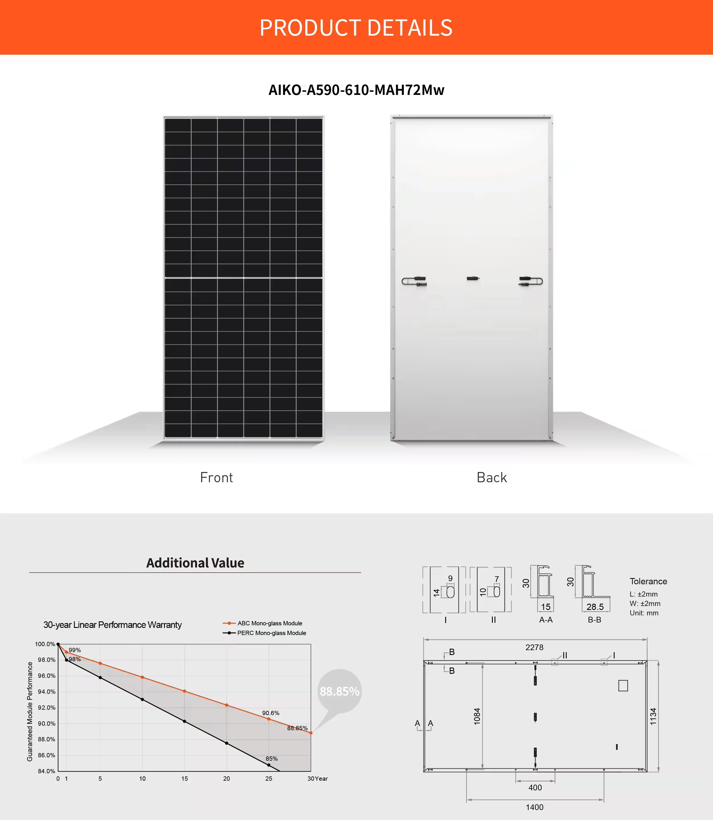 AIKO Solar Module - 610W Full Black Mono ABC Panel