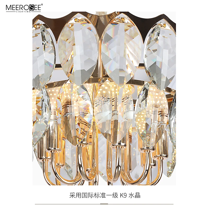 MEEROSEE K9 Crystal Leaf Pendant Light Modern Chandeliers Sitting Room Lighting Hanging Lights for Living Room MD86800