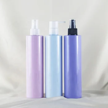 Long Straight Round PET Plastic Bottle 300ml With Spray Lotion Pump Custom Color Packaging