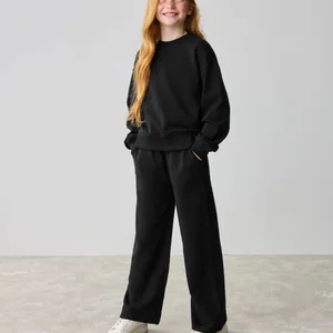 Wholesale Custom Kids Two Piece Crew Neck Sweatshirt and Pants Set Girls Clothing Set Cotton Fleece Tracksuit Set