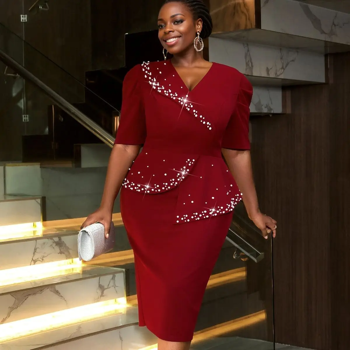 China Manufacturer 2025 Bodycon Dress Plus Size Beaded Dress African Beaded  Dress for Women