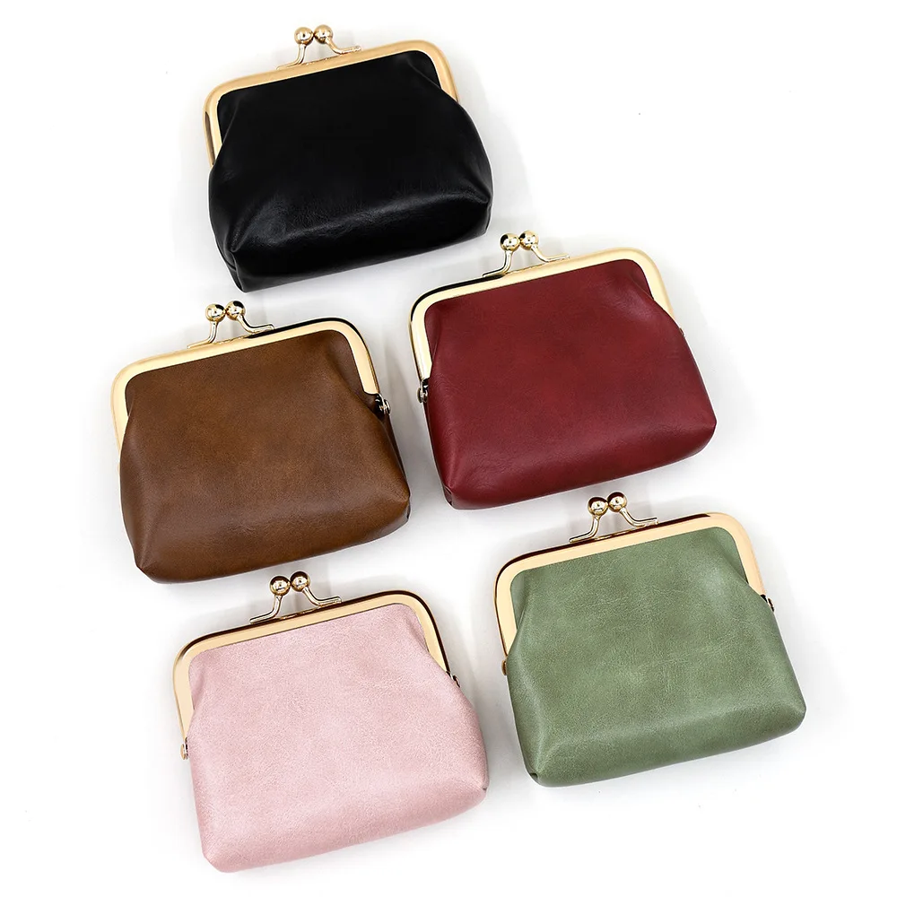 Wholesale New Creative Candy Colored Clip Coin Purse PU Leather Mini Storage Vintage Women Small Retro Unisex Short Wallets
