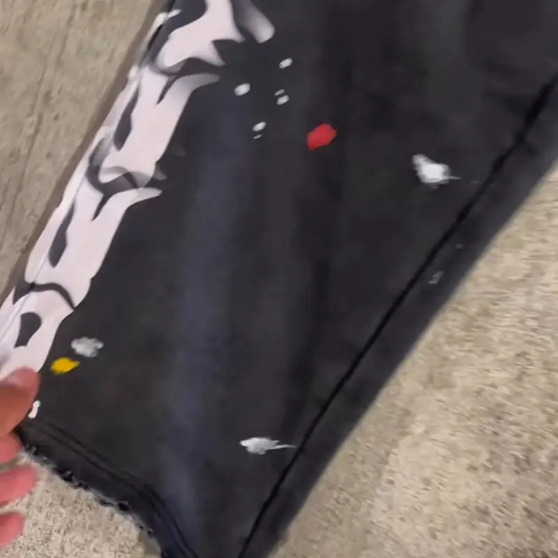 Custom Logo Printed Joggers Pants Men Cotton Acid Washed Heavyweight Distressed Graffiti Embroidery Sweatpants gallery 3