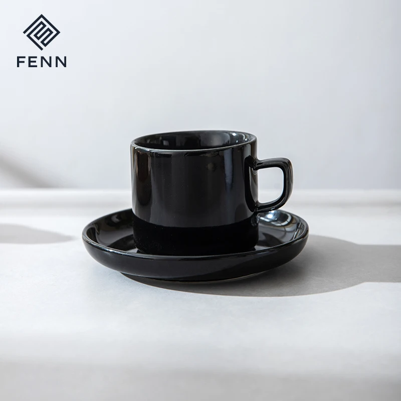 FENN Nordic cafe shop porcelain restaurant coffee cups ceramic black espresso cup with sauce custom logo printed