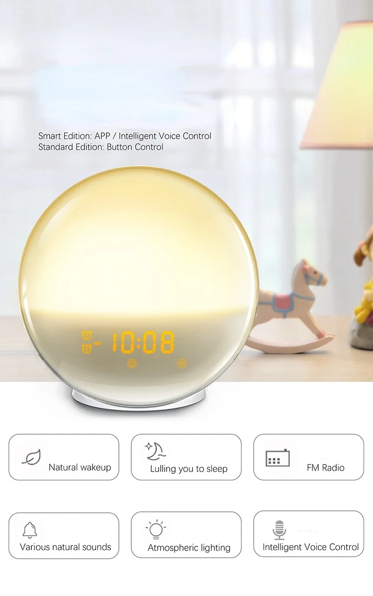 Relógio Digital LED para Crianças com Luz de Despertar Inteligente, Relógio de Alarme com Simulação de Nascer do Sol, Frete Grátis