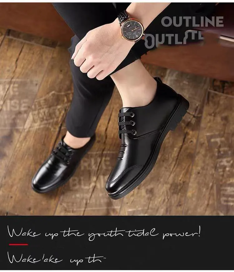 Breathable Round Head Soft Sole PU Work Shoes Casual Fashion Genuine Leather Men's Formal Shoes